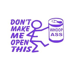 Purple Can of whoop ass Premium permanent vinyl decal 6Wx3.5H